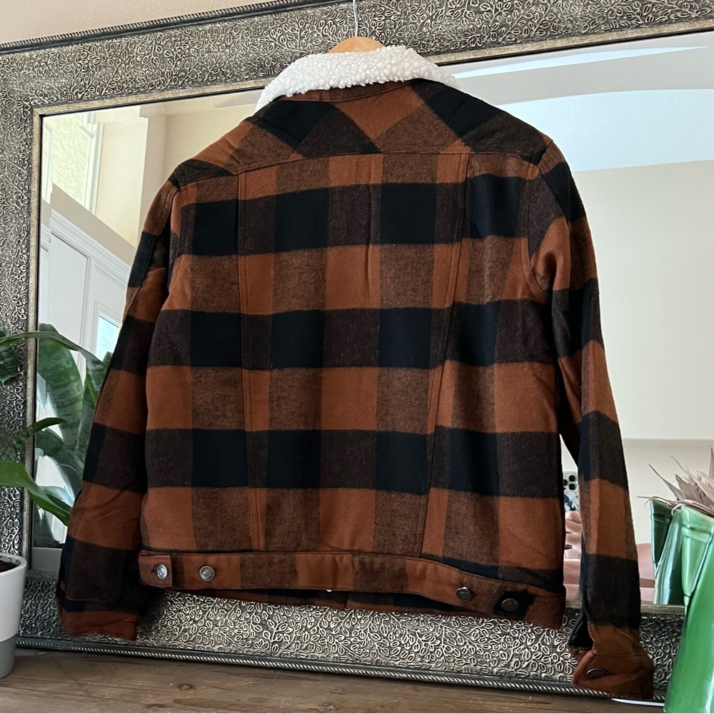Buffalo Check Plaid Jacket Shearling Sherpa Lined Plaid Coat - Picture 5 of 5